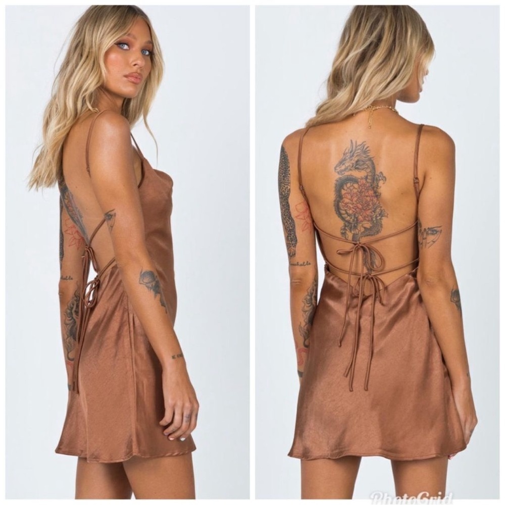 Princess Polly Alfie Elegant Brown Satin Mini Dress Size 6 Prom Dress